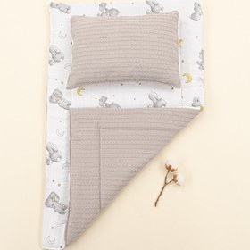 Resim Alt Açma Matı ve Yastık - Çift Taraflı - Gri Örgü - Gri Tavşan 