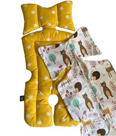 Resim Pamuk Atölyesi Mutlu Orman ve Sarı Yıldızlı Bebek Arabası Minder ve Yedek Kılıf Paketi 