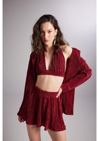 Resim Yake Store Düğme Kapamalı Comfy Oversize Gömlek Bordo Bordo 