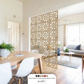 Resim Makta ® Perde Paravan | Lazer Kesim Ahşap Sarkıt Seperatör, 4'lü Panel Levha Seti 