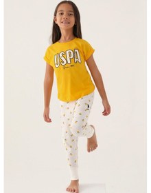 Resim U.s. Polo Assn. 1834 Garson Lisanslı Text Printed Kız Çocuk Pijama Takımı Sarı 