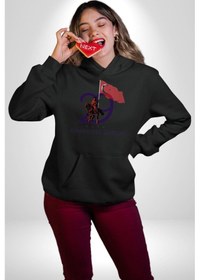 Resim 29 Ekim Cumhuriyet Bayramı Atatürk Türk Bayrağı Kadın Erkek Siyah Kapüşonlu Sweatshirt Hoodie Siyah 