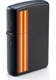 Resim Zippo Sarı Kırmızı Çizgili Dizayn Çakmak Siyah 