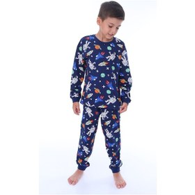 Resim Zuzunga Astronot Temalı Pamuk Unisex Çocuk Pijama Takımı Lacivert1 Lacivert 