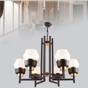 Resim Sedef 6'lı Siyah / Gold Metal E27 Duy Cam Üzeri Siyah Ve Gold Renkler Ile Dekore Edilmiş Beyaz Camlı 