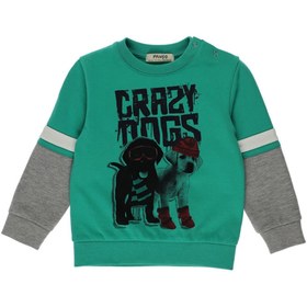 Resim Panço Erkek Bebek Blok Renk Şeritli Baskı Detaylı Yeşil Sweatshirt 