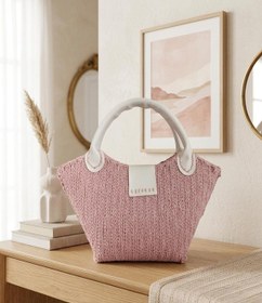 Resim İlke Çanta Dünyası Kelebek Cotton Makrome El Yapımı Kadın Çanta Şık Tasarım, Dayanıklı Örgü, Günlük Kullanım Pembe - Pudra 