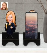 Resim Bk Gift Kişiye Özel Kadın Hakim Karikatürlü Ahşap Biblo Telefon Standı-1 