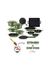 Resim Lava Döküm 12x Trendy Serisi 17 Parça Tencere & Tava Seti Yeşil 