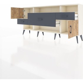 Resim Arges Konsol 3 Raflı 3 Çekmeceli 2 Kapaklı 176x30x83 Aytaşı-çam/antrasit Çam/antrasit 
