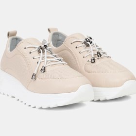Resim Desa Kadın Kırık Beyaz Lastik Bağcıklı Dolgu Topuklu Deri Sneaker 