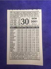 Resim 30 Ekim 2001 Takvim Yaprağı - Nostalji Koleksiyonluk Takvim Yaprağı 