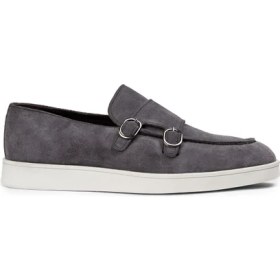 Resim Deery Süet Gri Çift Tokalı Erkek Loafer Ayakkabı - 01966Mgrıc01 