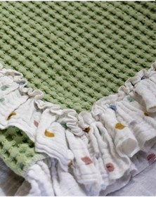 Resim Waffle Kumaş Müslin Fırfır Detaylı Örtü 90x100 CM Pamuk Yumuşacık ve Çok Amaçlı Yeşil 
