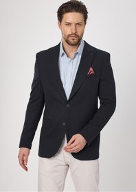 Resim Frappoli Jasino Svr Erkek Lacivert Pamuklu Likralı Slim Fit Örme Esneyen Sivri Yaka Casual Blazer Ceket 