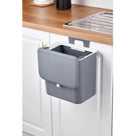 Resim Litre Fonksiyonel Kapaklı Banyo ve Mutfak Tezgahüstü Çöp Kovası Dolap ve Duvar Aparatlı 15 Lt.,yerden Tasarruflu Lavabo Altı Veya Dolap Kapısı Için Kapasiteli Mutfak Çöp Kovası,askılı (Gri) 