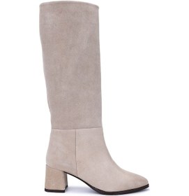 Resim Tamer Tanca Kadın Hakiki Deri Topuklu Çizme 1074 2274 Bn Czm Sk25-26 Bej Yarma Suet Bej 