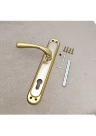 Resim Kumru Titanyum Saten Aynalı Yale Çelik Kapı Kolu + Kapı Babası Sol Basar Tek Yön 