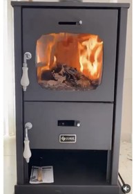 Resim Sürel 5123 Relax Şömine Camlı 5 Mm Çelik Tuğlalı Soba Kömür Odun 