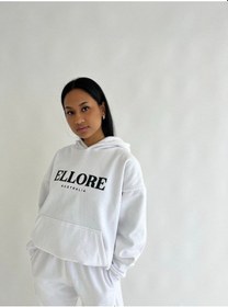 Resim Ellore Australia Eşofman Takımı Sweatshirt Jogger - Beyaz Baskılı Oversize Şardonlu Kapüşonlu Beyaz 