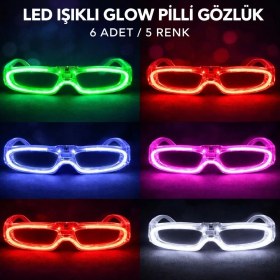 Resim Nexgen LED Işıklı Glow Pilli Parti Gözlüğü - Glow Efektli 6 Adet 5 Renk 