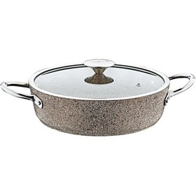Resim 3316 - 2 Parça, Bio Granit, İndüksiyonlu, 26x7,5 Cm-3,2 Litre Basık Tencere K.bej Gövde,platin Detay Kum Beji 