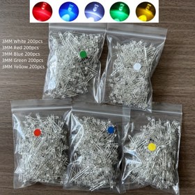 Resim Ordinatör LED 3mm 5mm 1000 Adet DIY Endüstriyel Bilim Projesi Elektronik Bileşen Aydınlatma Göstergeleri, 200 Beyaz, 200 Kırmızı, 200 Yeşil, 200 Mavi, 2V-3V 