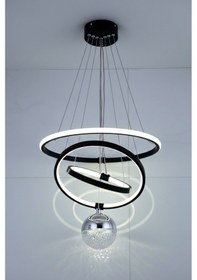 Resim Çember Tek Top Led Avize, Çember Sarkıt Led Avize, 3 Renk Led Avize, Modern Lüks Salon Avize Siyah 