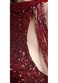 Resim Hanife Glam Couture Hanife Glam Boncuk Detaylı Pulpayet Abiye Elbise Bordo 
