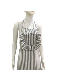 Resim Çizgili Naturel Keten, Fırfırlı, Buldan Keten, Mutfak Önlüğü 