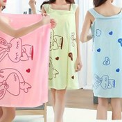Resim Sürekli Aşık Tavşan Çizgi Film Kıyafet Giyilebilir Banyo Havlusu - Solmayan, Uzun Olmayan Polyester, Emici Havlu Sarğı ile Kadınlar için Göğüs Askısı - Çağdaş Stil, Yumuşak ve Hızlı Kuruma Banyo Pijaması - 200 GSM 