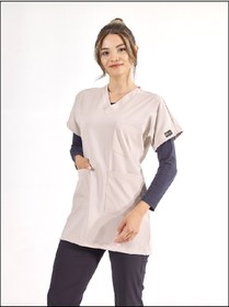 Resim ÇİZGİ MEDİKAL Krem Lüks Likralı Greys Tunik Boy Tek Üst 