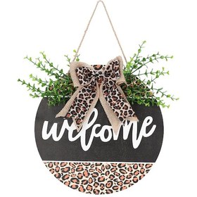 Resim Ruicoo Leopar Desenli Ahşap Kapı Plakası - "hoş Geldiniz" Yazılı Rustik Dekor 