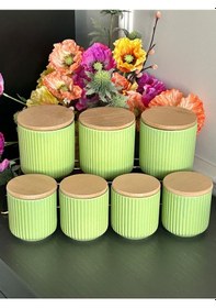 Resim Edora Yeşil 7 Parça Baharatlık Takımı,bambu Vakum Kapaklı Kavanoz Seti 