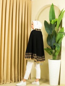Resim 02Lady Fashion kadın üçgen desenli düğmeli yakalı triko panço 