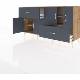 Resim Hyperion Konsol 3 Raflı 2 Çekmeceli 4 Kapaklı 176x44x99 Çam-antra Çam-antrasit 