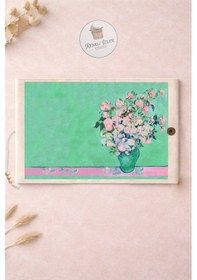 Resim Kitap Kılıfı Ve Metal Kitap Ayracı Seti Van Gogh Pembe Güllü Vazo 