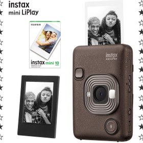 Resim Instax mini LiPlay Hybrid Deep Bronze Fotoğraf Makinesi-10'lu Film ve Çerçeve Hediye Seti 