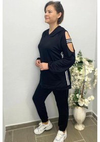 Resim Mia Butik Kadın Siyah Kol Detaylı Eşortman Takım Siyah 