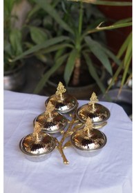 Resim Antepsepeti Bakır Gümüş Kaplama 5 Hazneli Dallı Çerezlik 