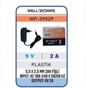 Resim Genel Markalar 9v 2a Adaptör 9 Volt 2 Amper 5.5 X 2.5 Mm Jak Fişli Plastik Kasa Wellpower Wp-0902p 