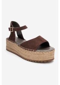 Resim Serez Kahve Süet Hakiki Deri Kadın Hasır Dolgu Taban Sandalet Kahverengi 