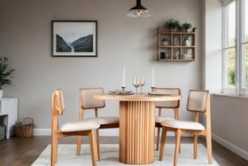 Resim OTELLA NATURAL AHŞAP YUVARLAK MASA TAKIMI, 90X90 