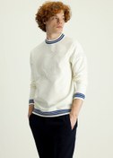 Resim Krem Bisiklet Yaka Slim Fit Dar Kesim Baskılı Pamuklu Sweatshirt Kigili