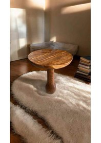 Resim Doğal Masif Ahşap Mantar Sehpa Açık Ceviz Renk Tekli Yan Sehpa - Wooden Mushroom Coffee Table Açık Ceviz 