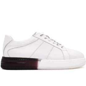 Resim Men's White Thick Sole Lace Up Leather Sneaker 