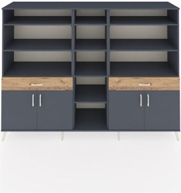 Resim Hyperion Dolap 12 Raflı 2 Çekmeceli 4 Kapaklı 220x44x163 Antrasit Antrasit-antrasit/çam 