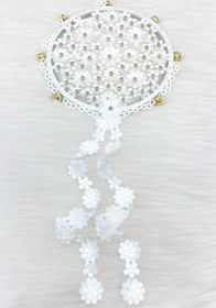 Resim ZEYMERADE Beyaz Çiçekli Parlak Taşlı Gelin Tefi, Düğün Kına Söz Sünnet Bekarlığa Veda Bride Zilli 25cm, 1 Adet 