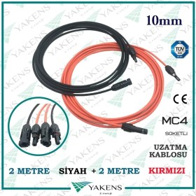 Resim Yakens Enerji Güneş Paneli Uzatma Kablosu (2m+2m) 10MM Çift Taraflı Mc4 Soketli Solar Ara Kablo Siyah Kırmızı 