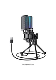 Resim Rgb Işıklı Kablolu Condenser Mikrofon Usb Bağlantılı, Tripod Standlı, Pop Filtreli, Online Ders, 